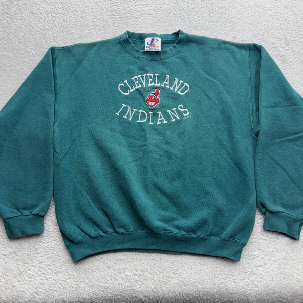 Vintage Logo Athletic Cleveland Indians MLB Sweatshirt Teal Green Men M 2000 Y2K